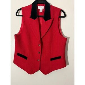 Talbots Red Vest Velvet Trimmed‎ Career Wear Business Casual Petite Size 12